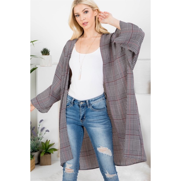 🆕Plaid oversized open front cardigan - Picture 3 of 7